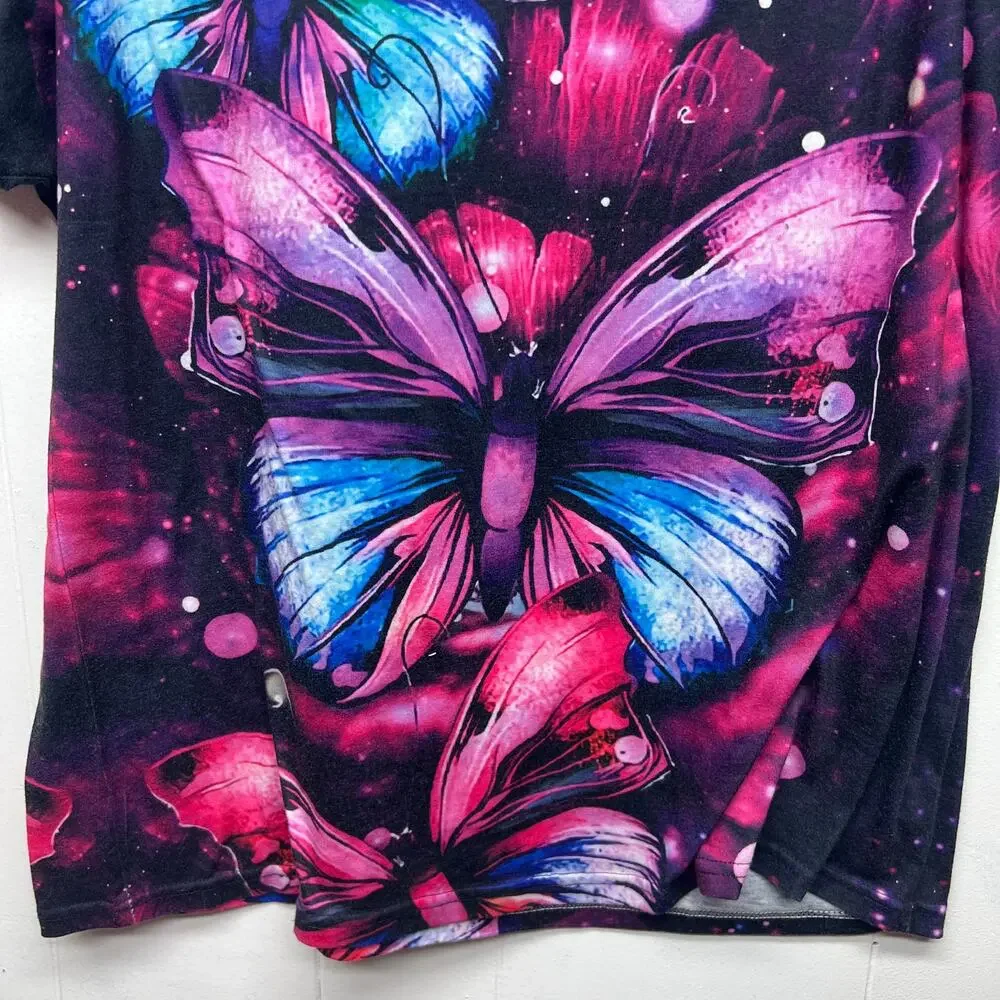 Butterfly Print Women's Short Sleeve Top Size XL Short Sleeve Art to Wear - Picture 3 of 9